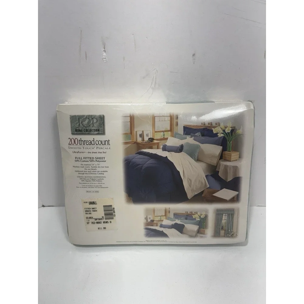 JCPenney 200 TC Full Fitted Sheet Smooth‎ Touch Percale UltraForm Sea Green New